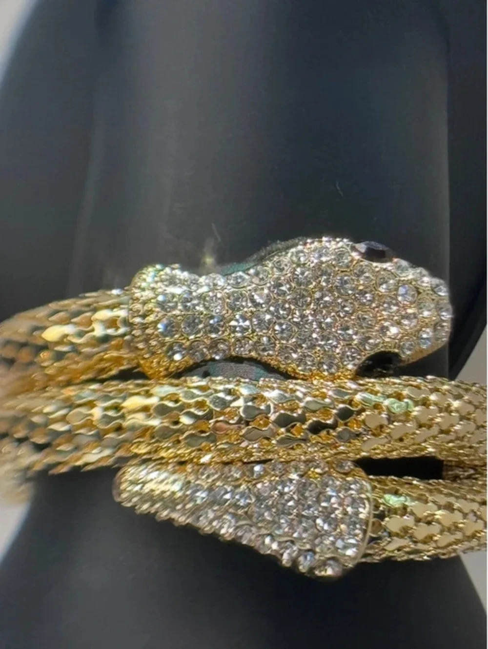 Adjustable snake bracelet, cz, gold tone